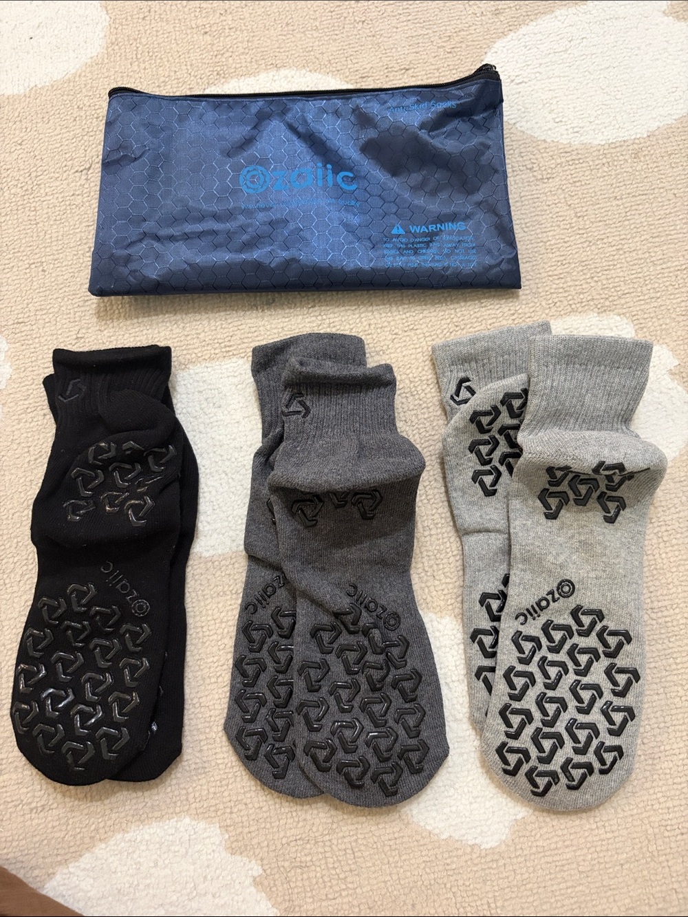 Men's Non-Slip Athletic Socks - Black, Charcoal, Light Gray (3-Pack)